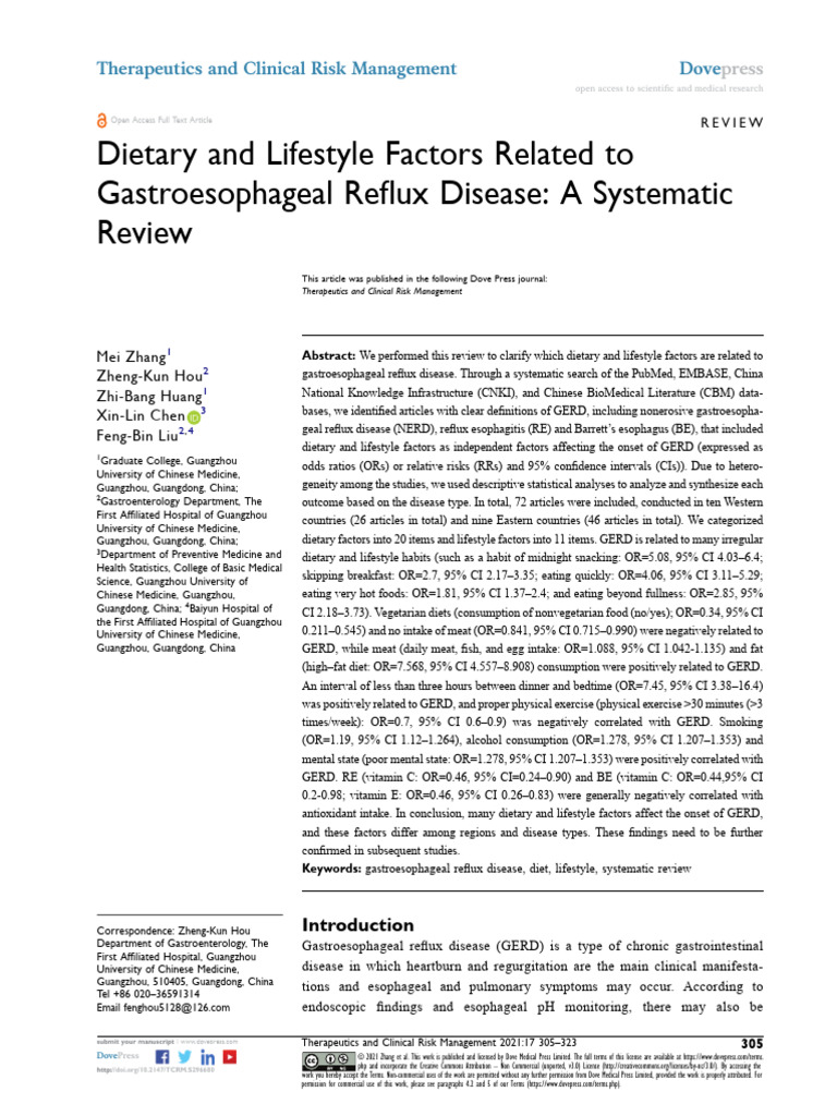TCRM 296680 Dietary and Lifestyle Factors Related To Gastroesophageal ...