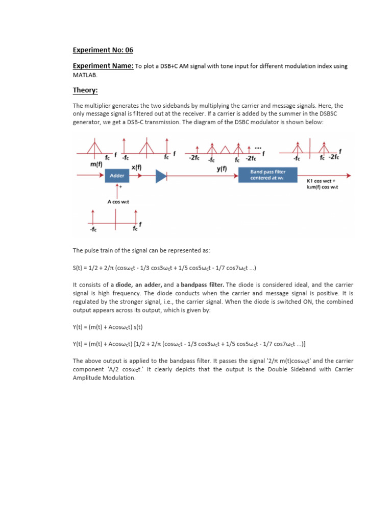 DSB-C AM Signal Plotting in MATLAB | PDF