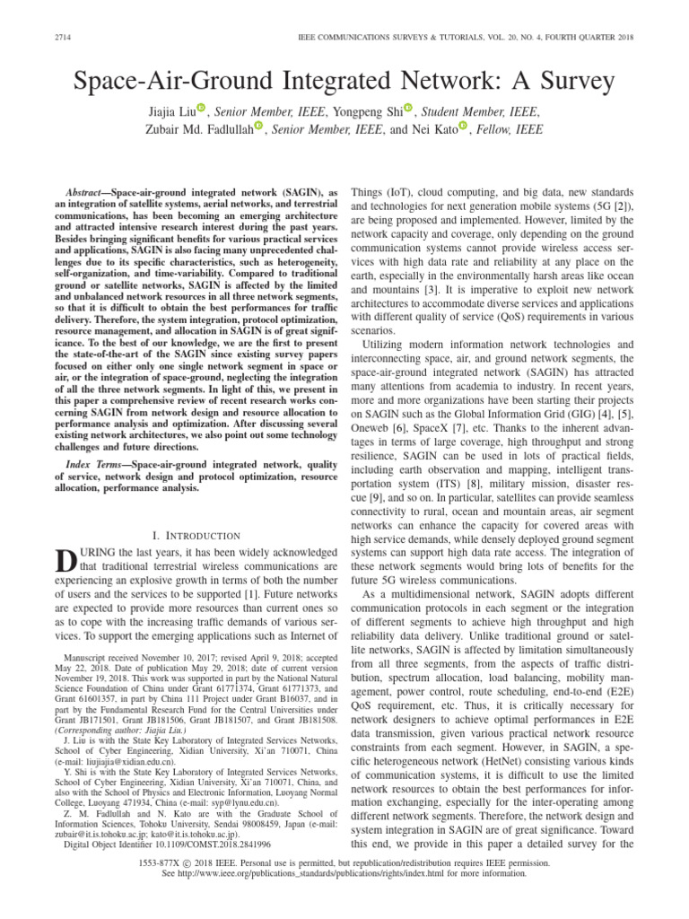 Survey on Space-Air-Ground Networks | PDF | Computer Network | Routing