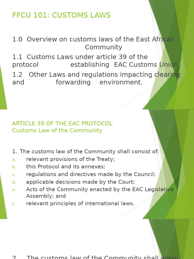 EAC Customs Laws Overview and Protocols | PDF | Customs | Tariff