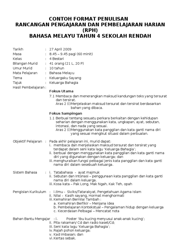 Contoh Format Menulis Rancangan Persediaan Mengajar 2 Pdf