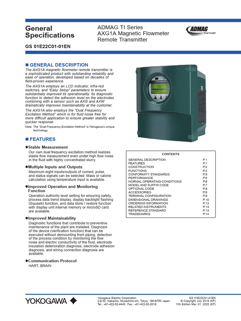 AXG1A Magnetic Flowmeter Remote Transmitter | PDF | Flow Measurement ...
