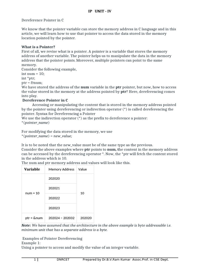 IP DR24 -UNIT-4 | PDF | Pointer (Computer Programming) | Integer ...