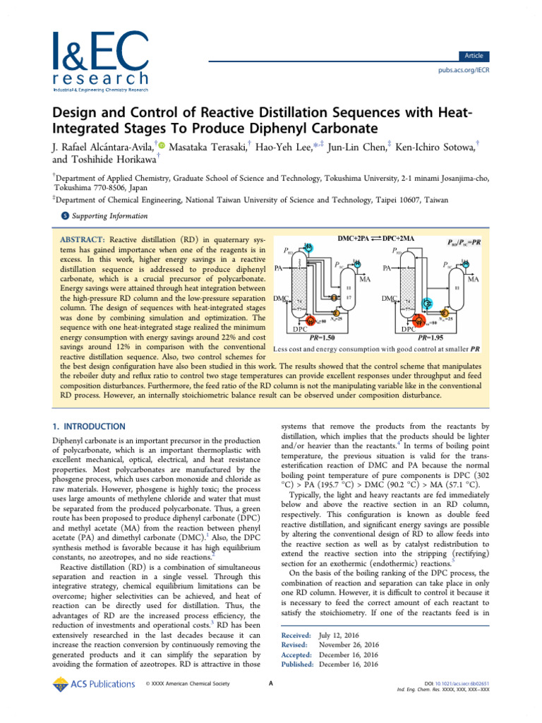Reactive Distillation for Diphenyl Carbonate | PDF | Chemical Reactions ...