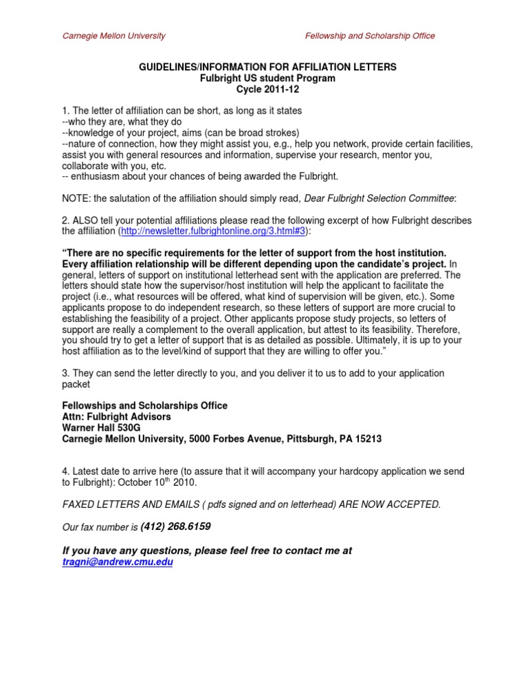 Fulbright Affiliation Letter Guidelines | PDF | Career & Growth | Computers