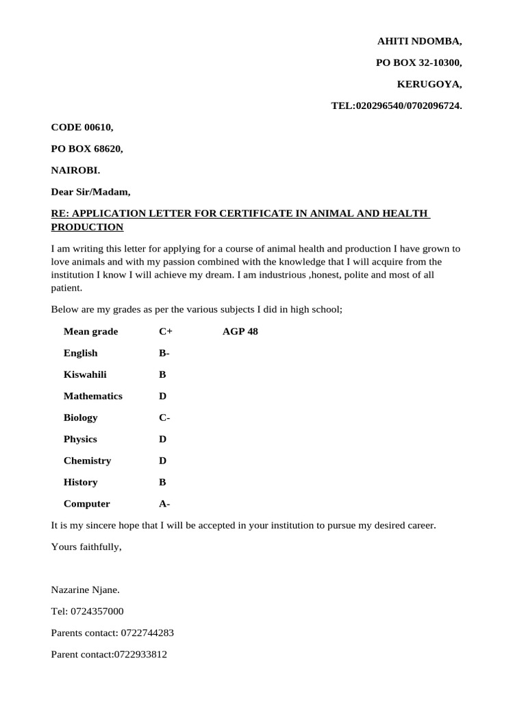 Application for Animal Health Course | PDF