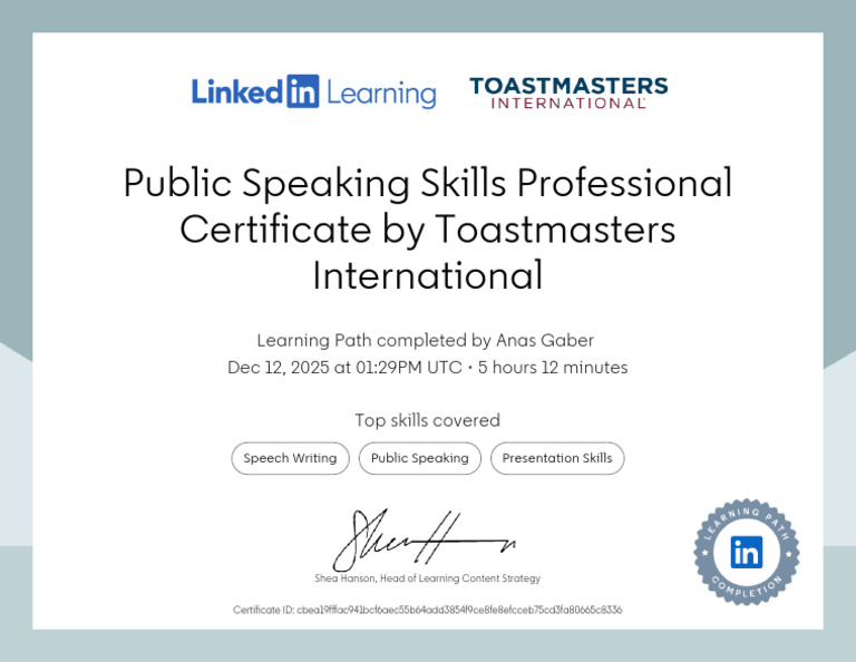 Toastmasters Public Speaking Certificate | PDF