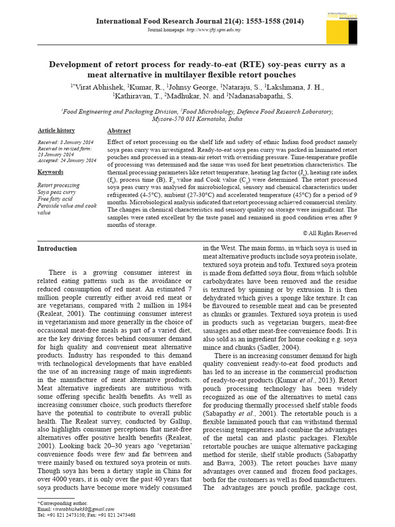 Retort Process for Soya Peas Curry | PDF | Soybean | Food Science