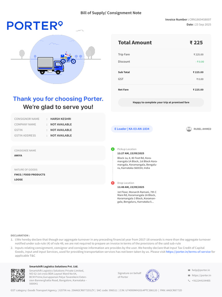 Porter Invoice | PDF