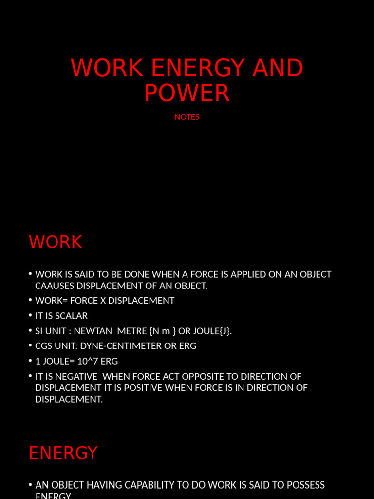 Work Energy and Power Notes class 9 | PDF