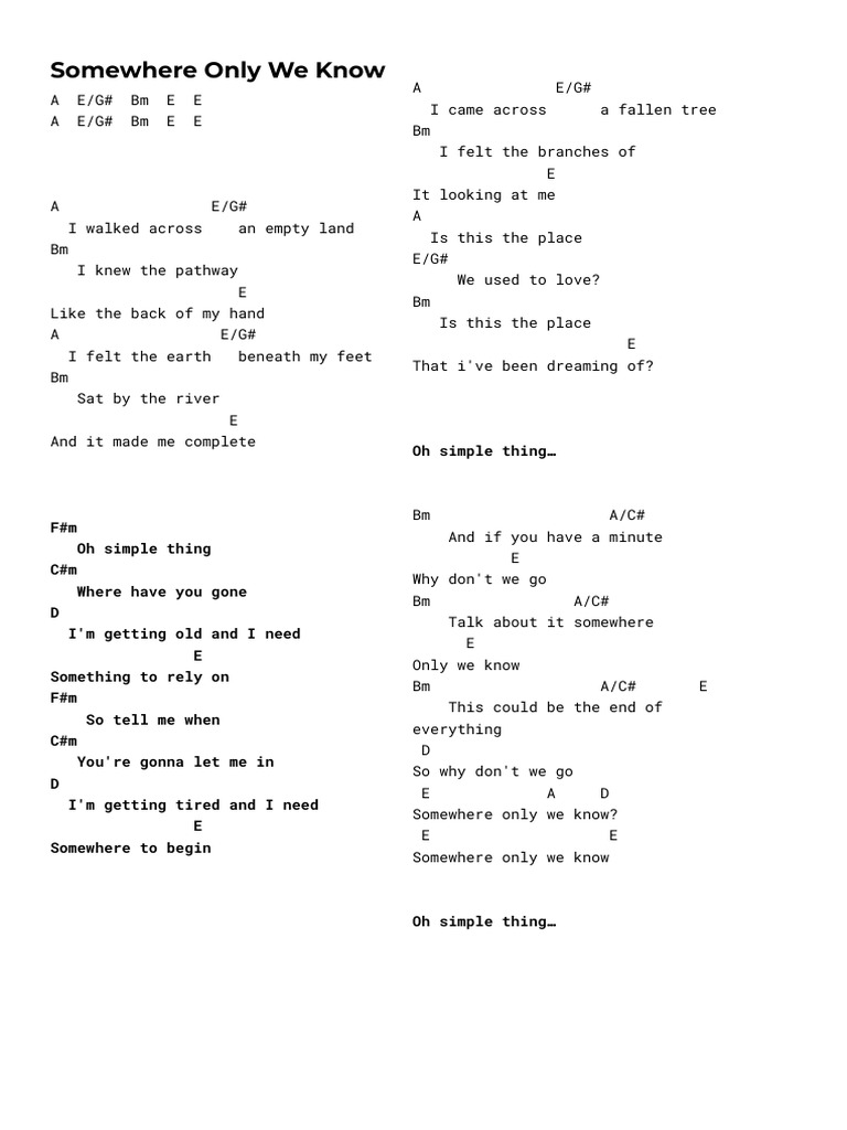 "Somewhere Only We Know Lyrics" | PDF