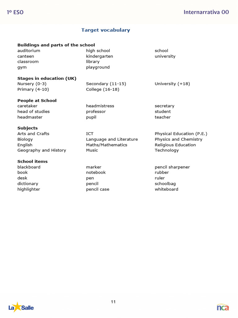 Target Vocabulary In00 | PDF