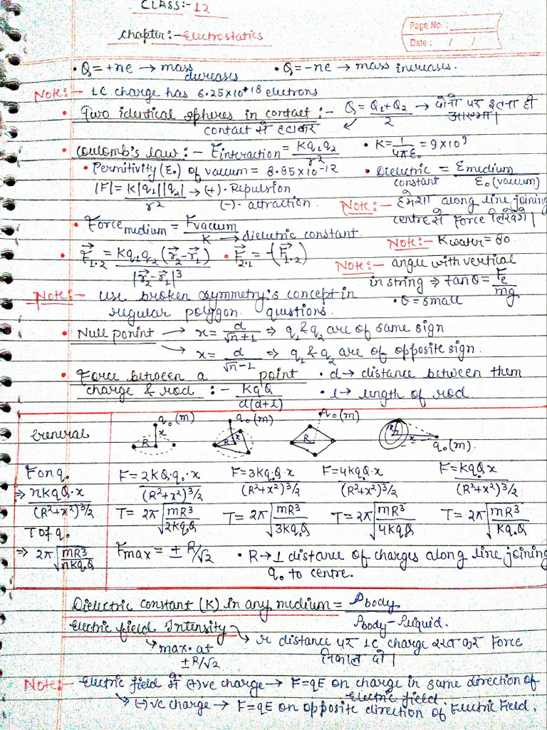 Physics Short Notes Class 12 | PDF