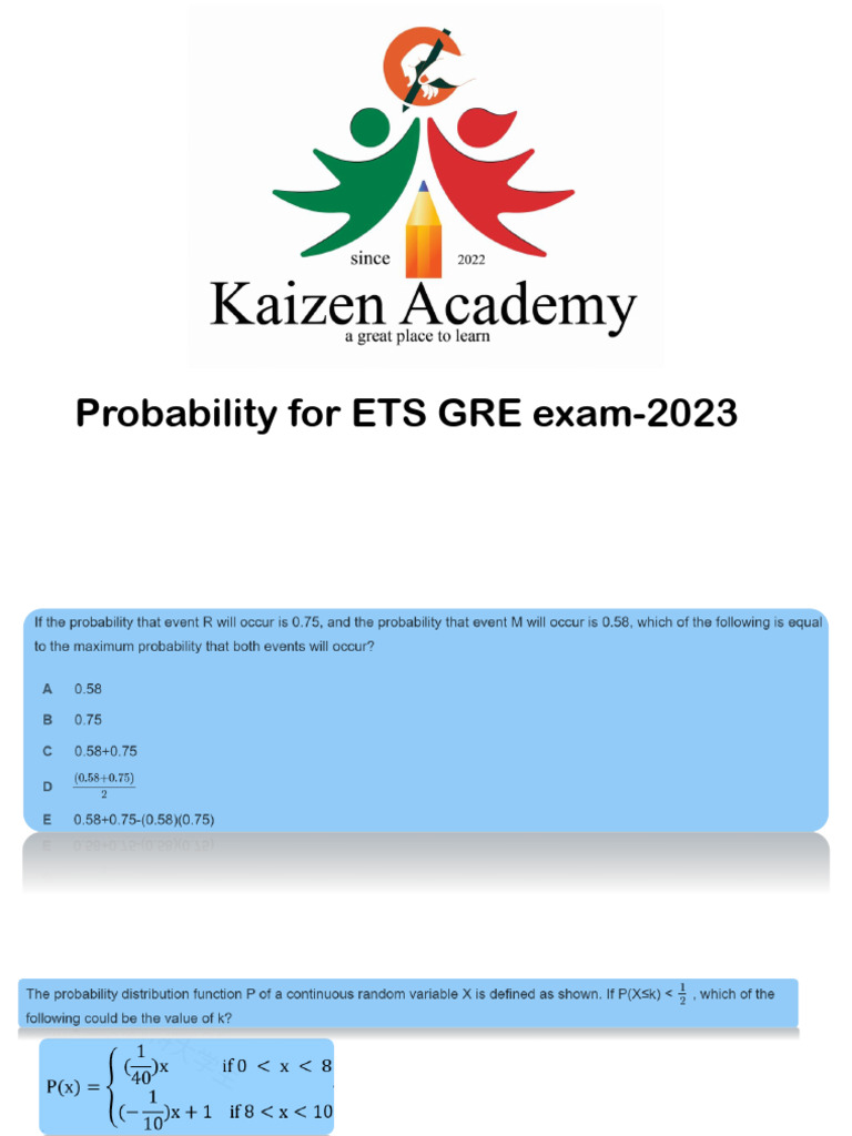 Probability Concepts for ETS GRE 2023 | PDF