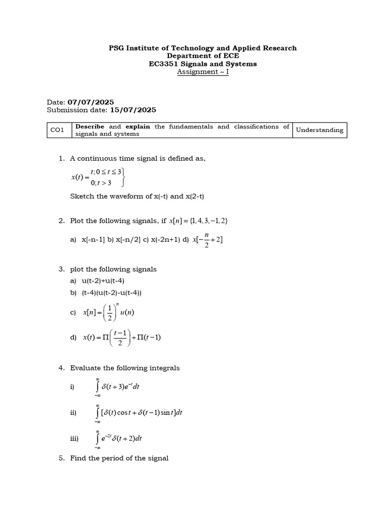 Signals and Systems Assignment Guide | PDF