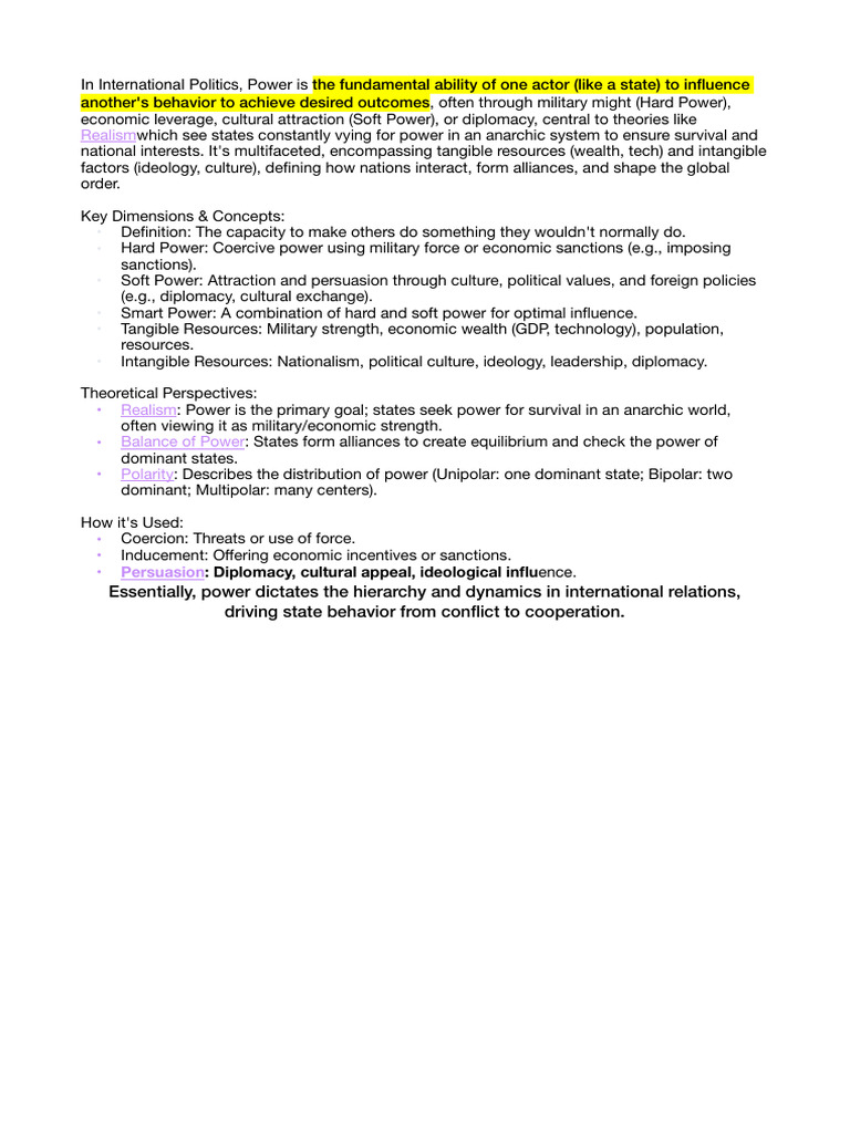 Understanding Power in International Politics | PDF