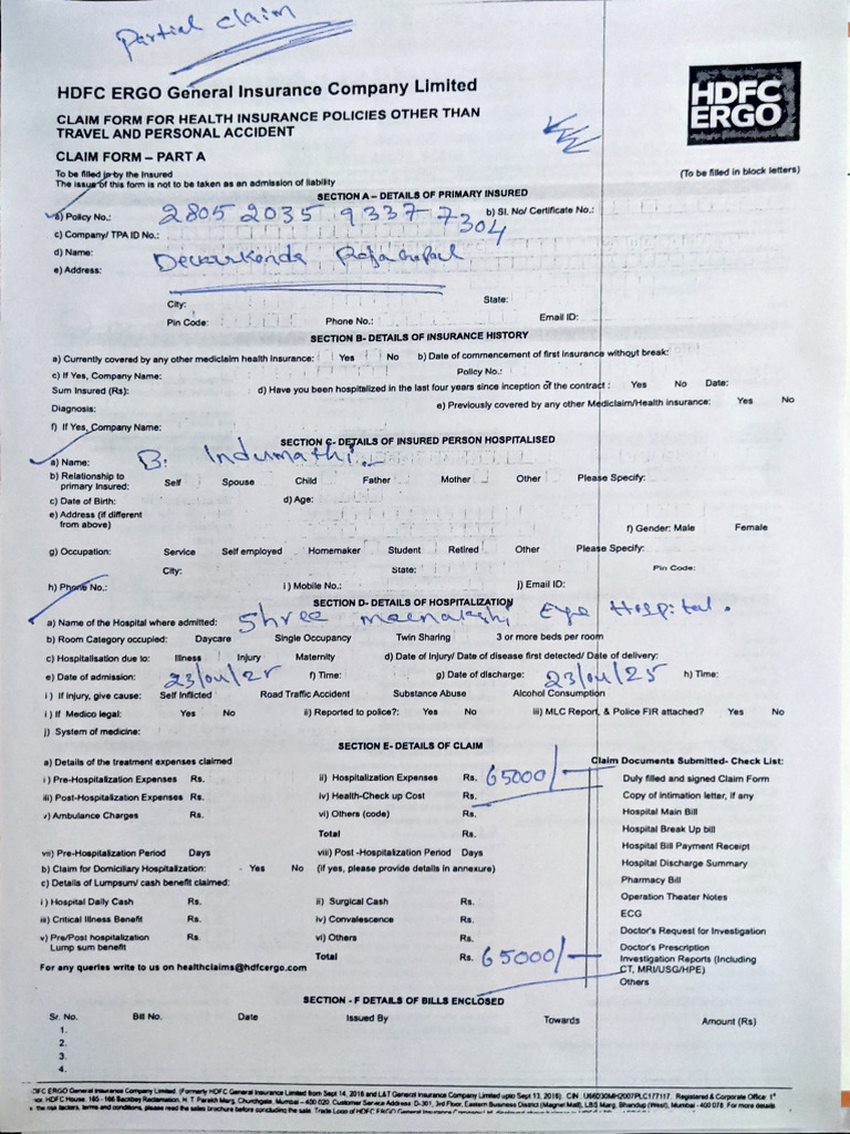 HDFC ERGO Health Insurance Claim Form | PDF | Identity Document | Insurance