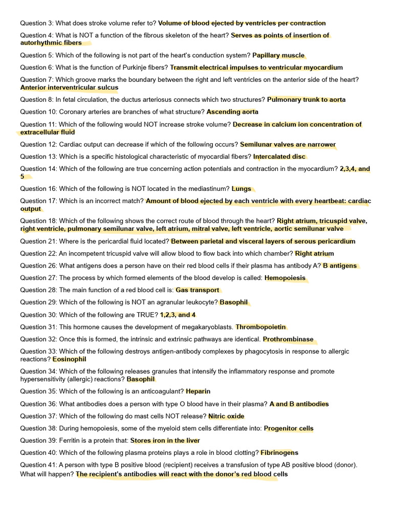 BIOL 203 AP2 Final Exam Questions Only FULL | PDF | Heart | Heart Valve