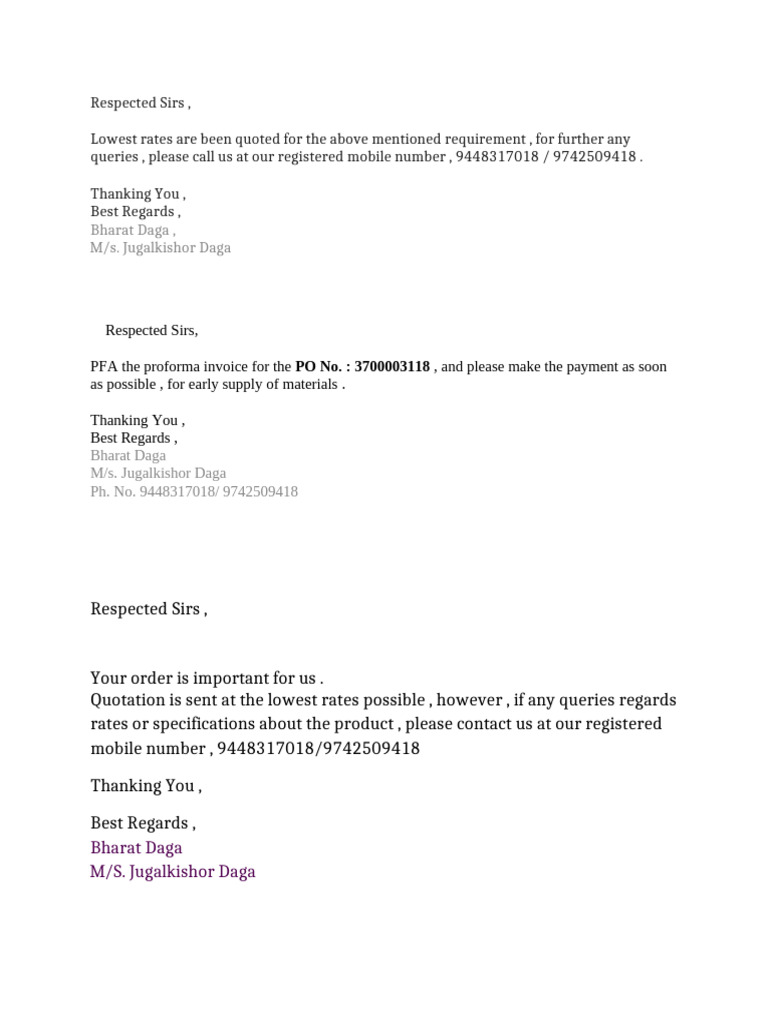 Qoutation Letter | PDF