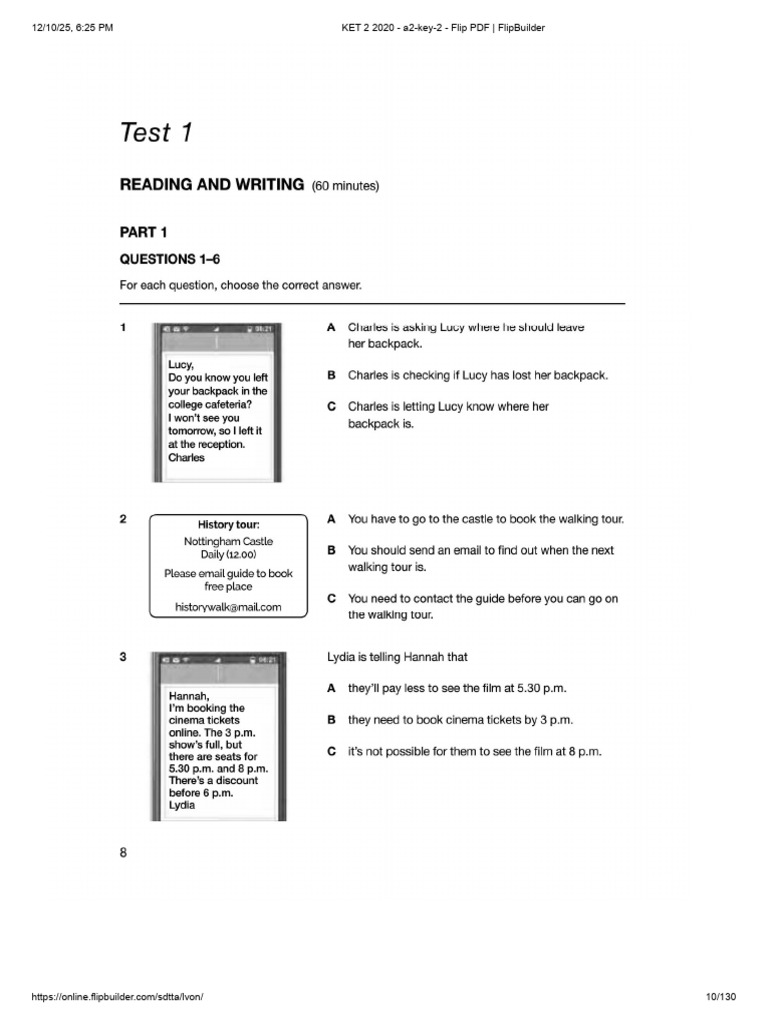 KET 2 2020 A2 Key Exam PDF Guide | PDF