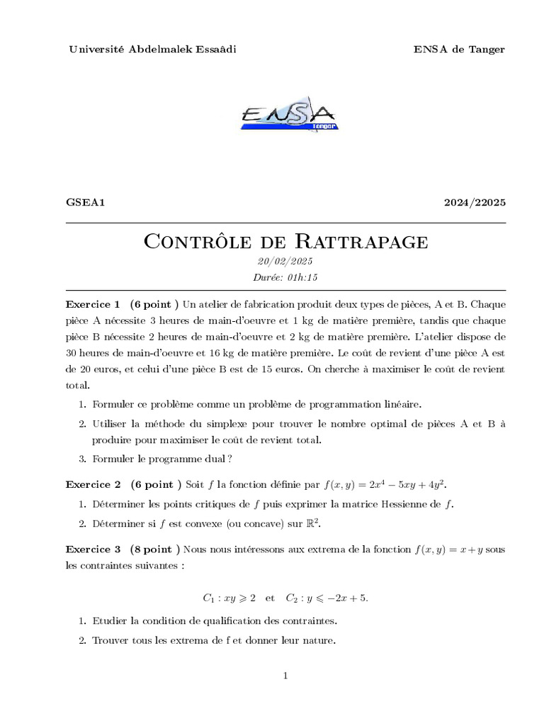 Problèmes de Programmation Linéaire et Optimisation | PDF