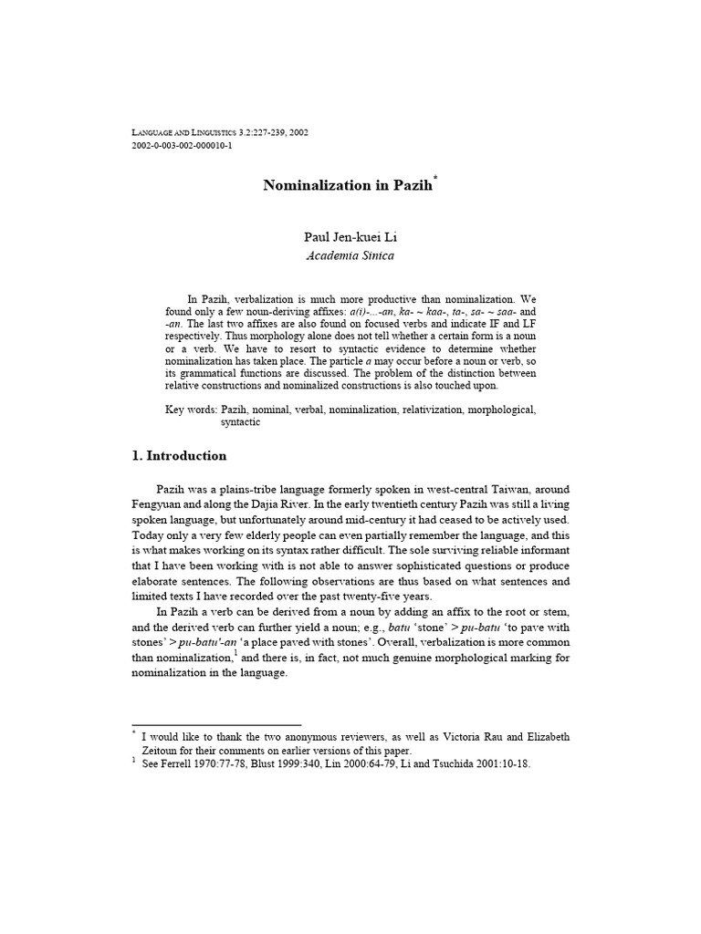 Nominalization in Pazih Language | PDF | Linguistics | Morphology