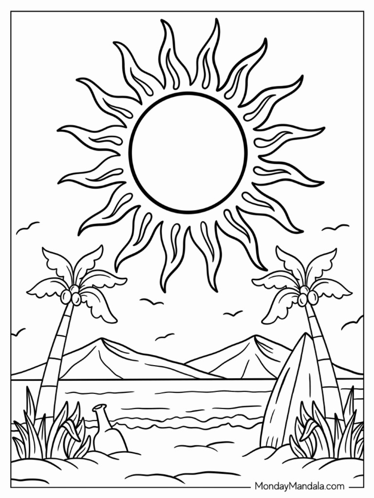 Sun With Big Sun Rays To Color | PDF