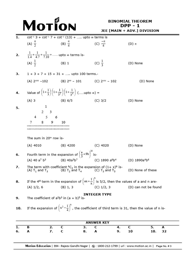 Binomial Theorem Practice Problems | PDF | Chess | Chess Theory