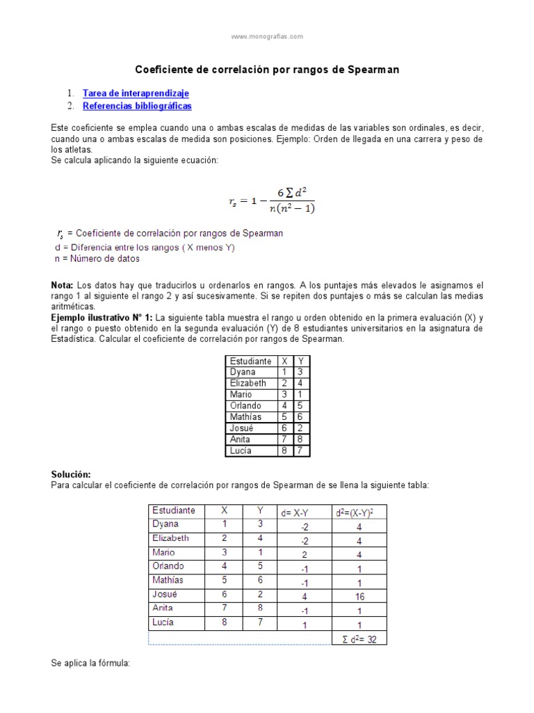 Coeficiente de Correlación de Spearman | PDF | Dispersión estadística ...