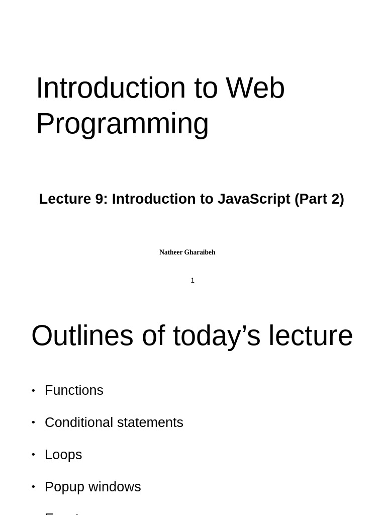 WD Lecture 9 JS2 | PDF | Java Script | Control Flow
