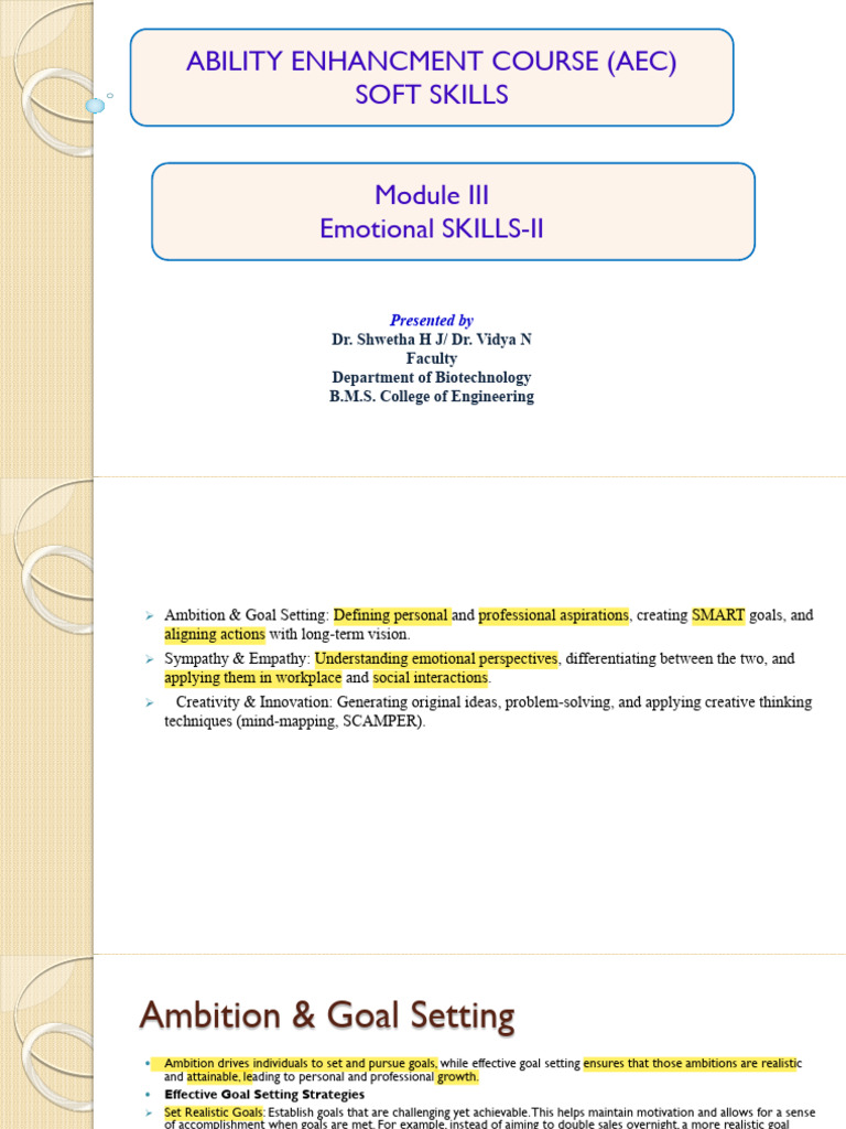 AEC - MODULE 3 Emotinal Skills - II 8-12-25 | PDF