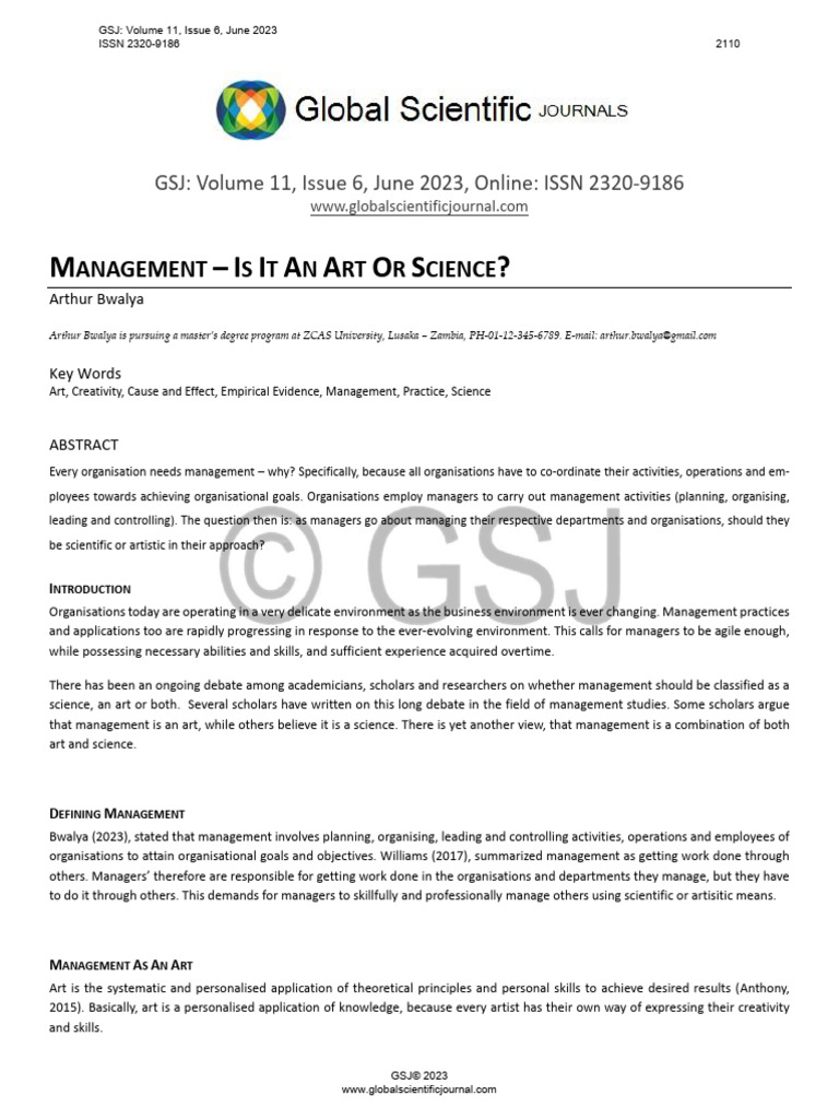 Management: Art, Science, or Both? | PDF | Science | Knowledge