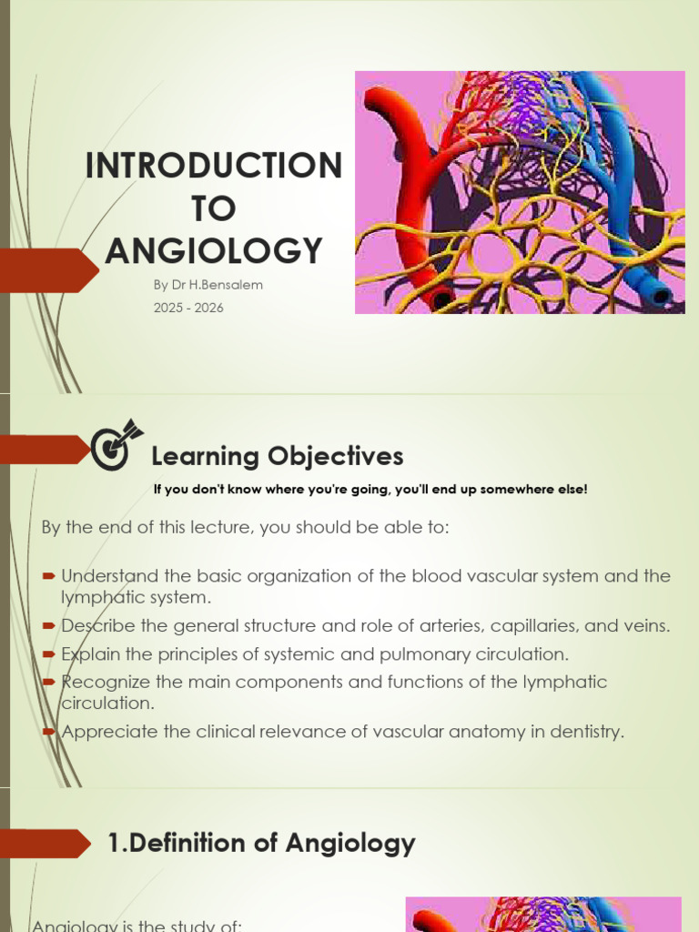 6- Generalities on Angiology Dental | PDF | Circulatory System | Lymph