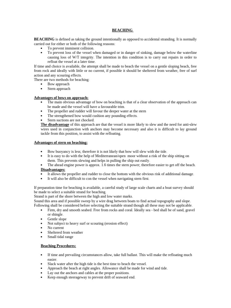 Beaching Procedures and Techniques Guide | PDF | Anchor | Ships