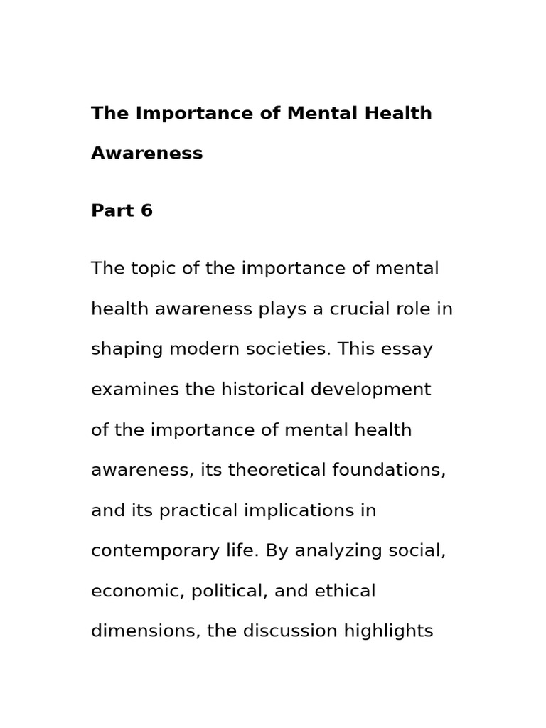 The Importance of Mental Health Awareness Part 6 | PDF | Mental Health ...