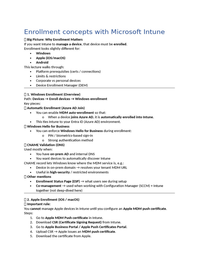Microsoft Intune Device Enrollment Guide | PDF | Ios | Mobile App