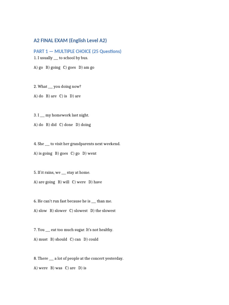 A2 English Final Exam Practice | PDF | Chess Openings | Chess Theory