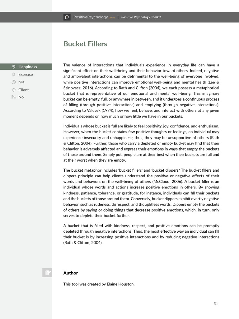 Bucket Fillers | PDF | Well Being | Positive Psychology