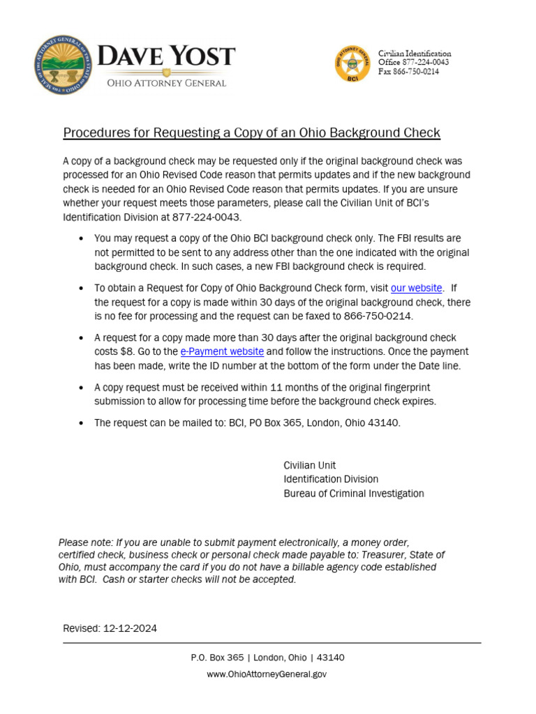 Request For Copy of Ohio Background Check Procedures | PDF
