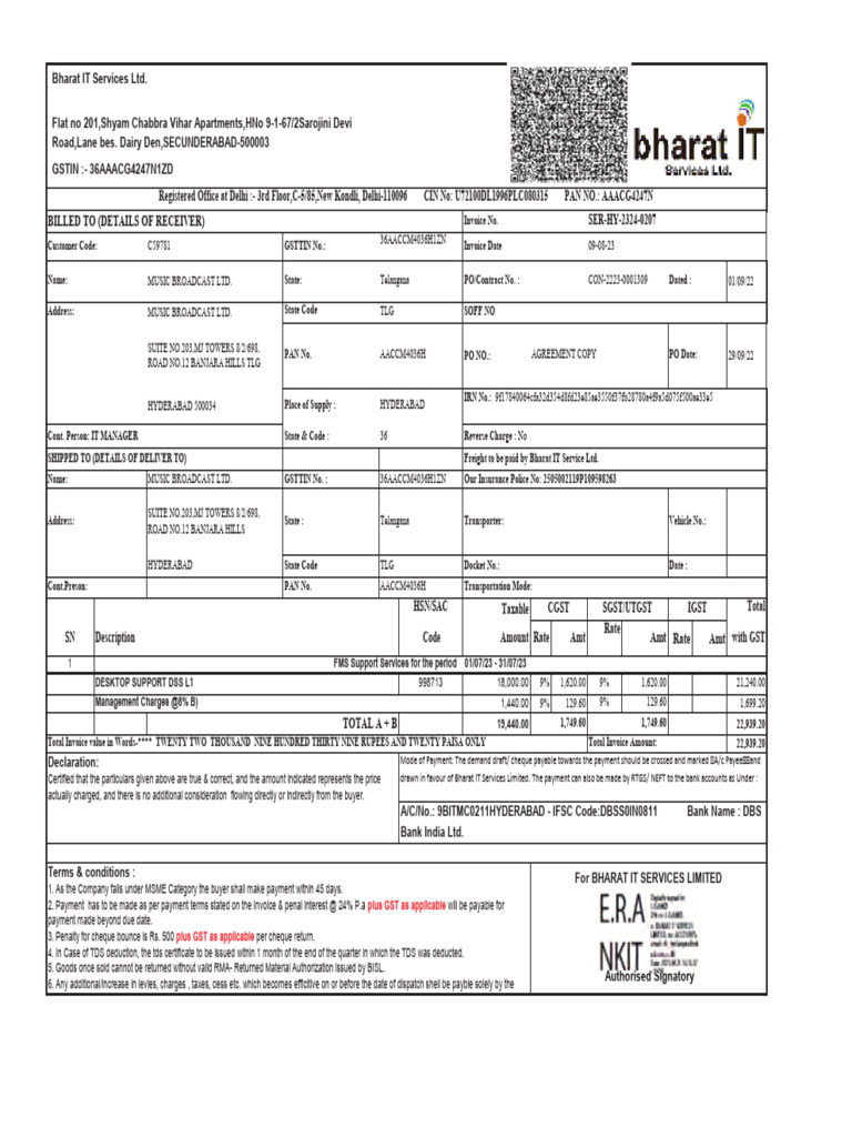 Invoice for FMS Support Services | PDF | Payments | Cheque
