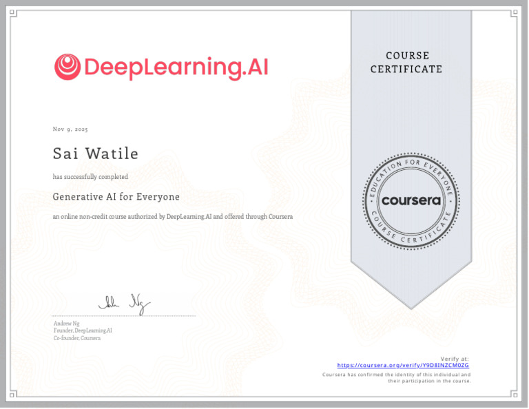 Generative AI Course Completion Certificate | PDF