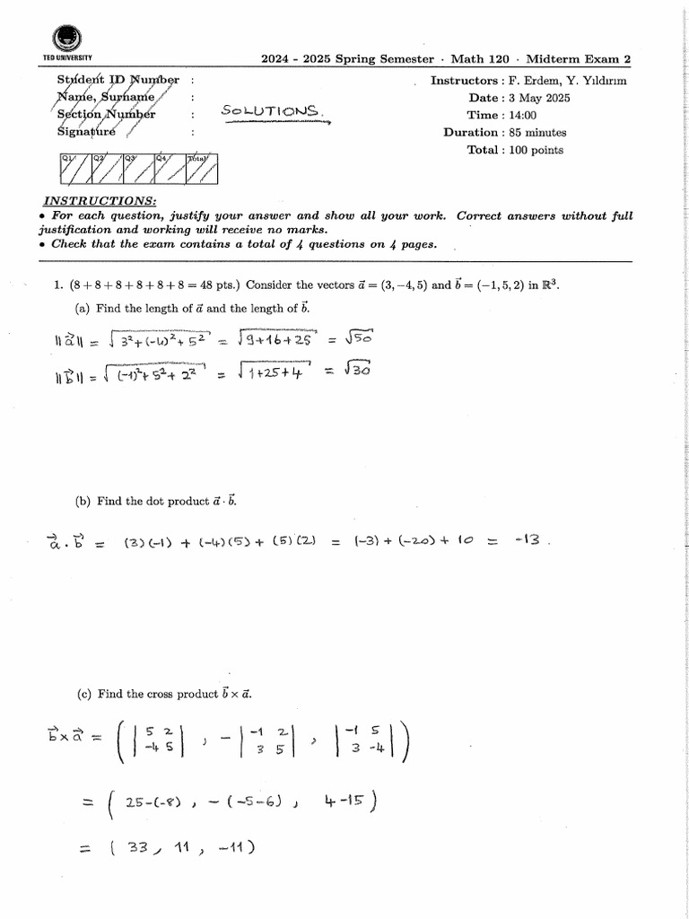 Math 120 - Midterm Exam 2 - Solutions | PDF