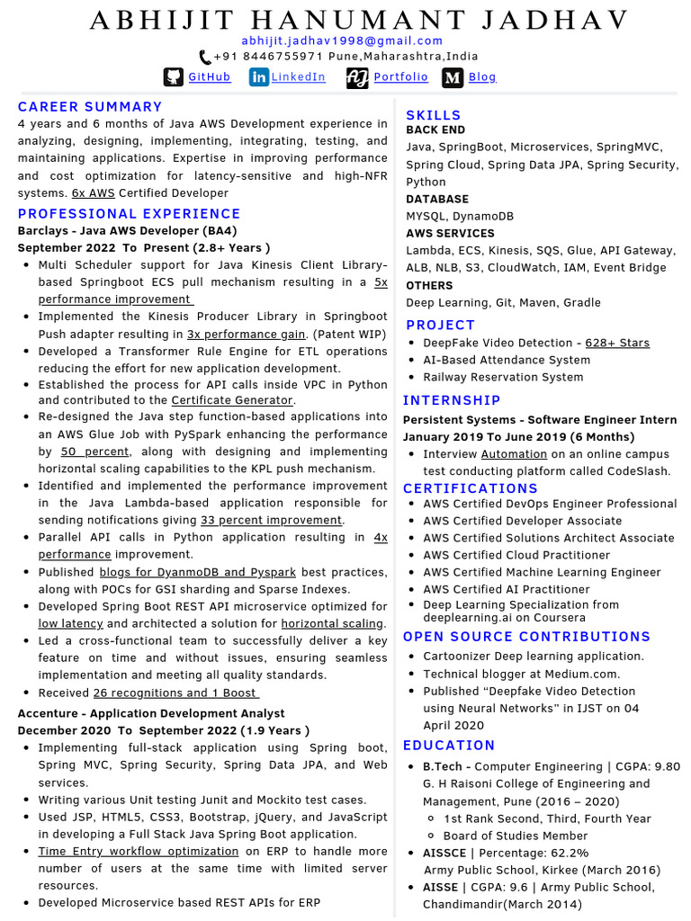 Abhijit Jadhav - Java AWS Developer - 4 Years 6 Months PDF | PDF ...