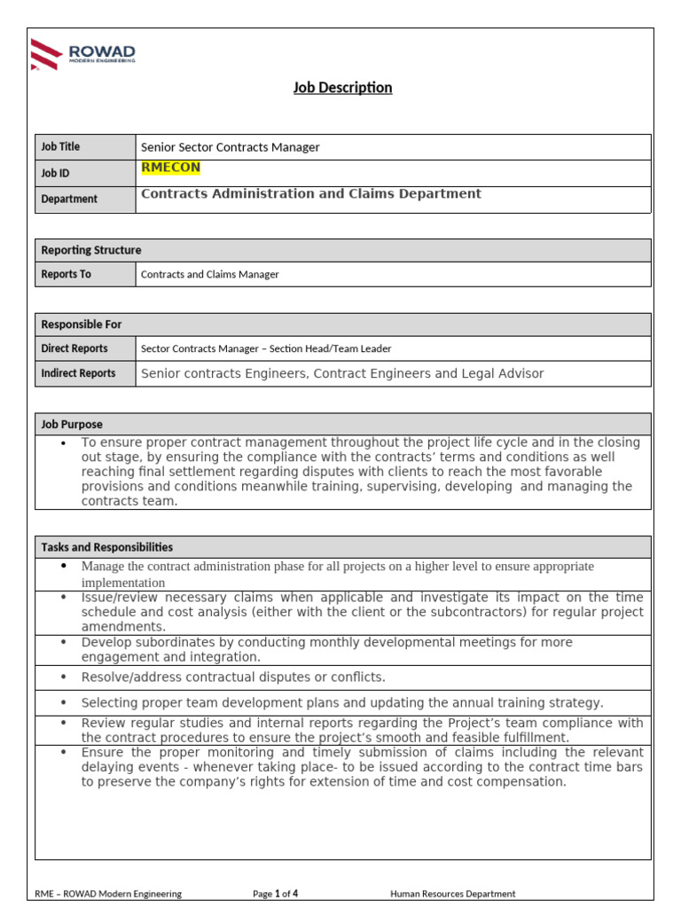 Senior Sector Contracts Manager Role | PDF | Information | Software