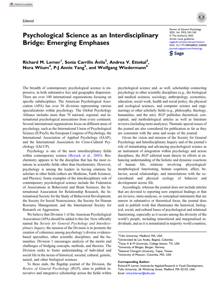 Interdisciplinary Insights in Psychology | PDF | Psychology | Science