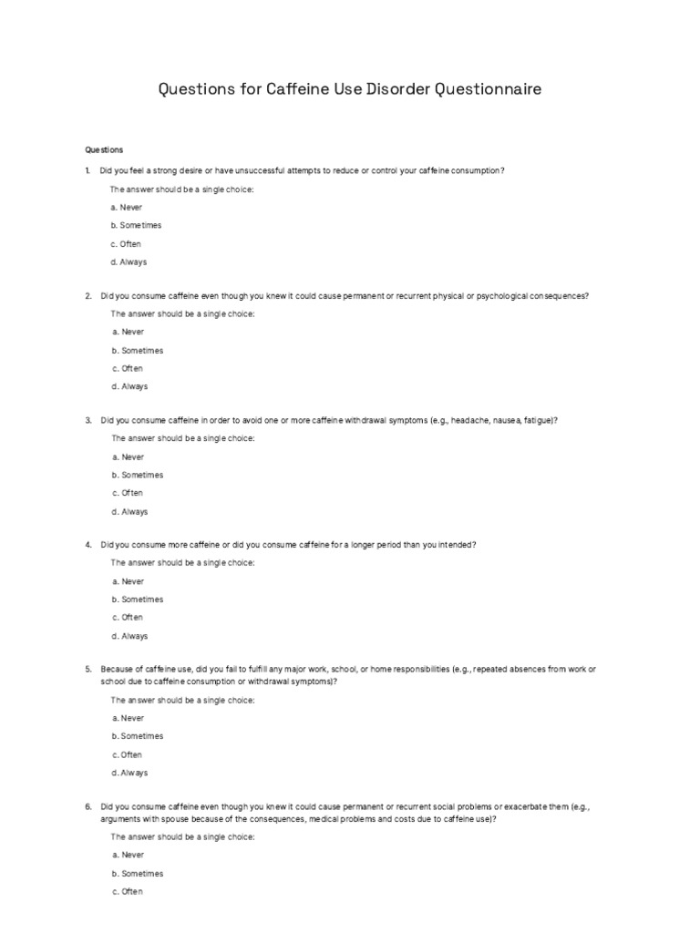 Caffeine Use Disorder Questionnaire | PDF | Caffeine | Abnormal Psychology