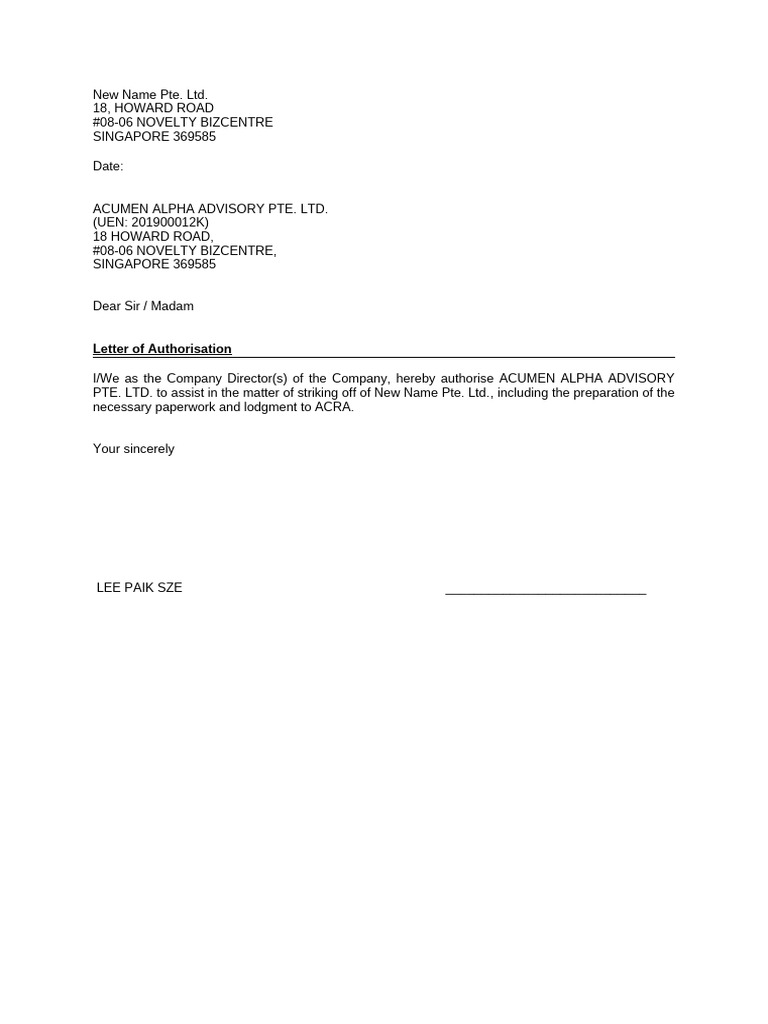 Authorization for Company Strike Off | PDF