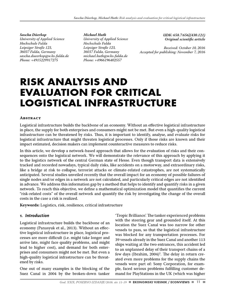 Risk Evaluation for Logistical Infrastructure | PDF | Risk | Logistics