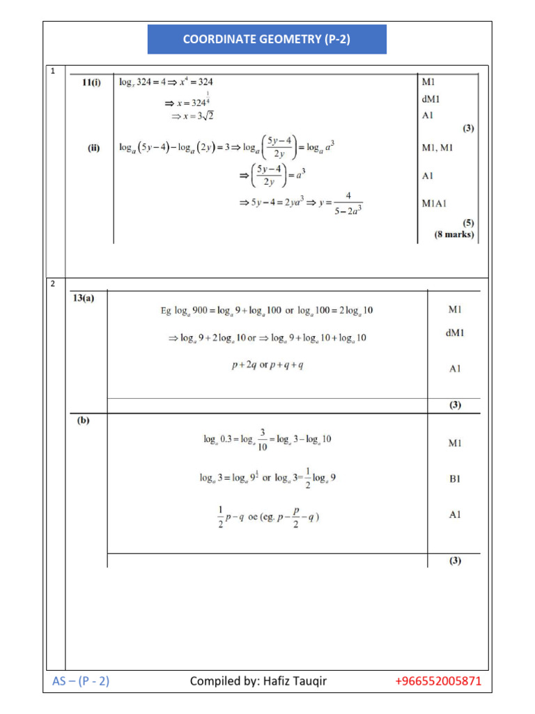 Logarithms, Past Paper Questions - MS (1st Sheet) | PDF