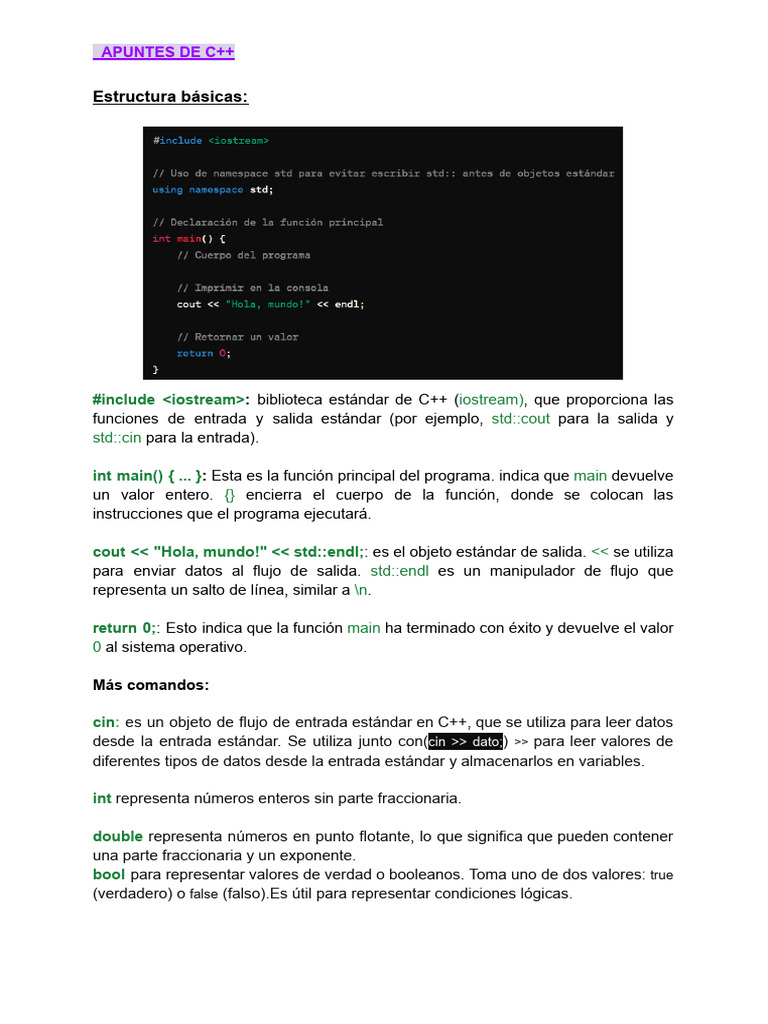 Introducción a C++: Estructuras y Comandos | PDF | C ++ | Ciencias de ...